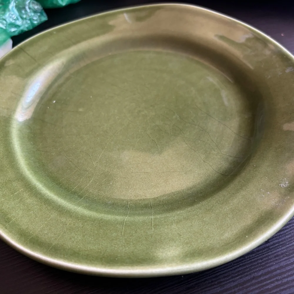 Set of 5 Crate&Barrel Green Wavy Edge Plates Made In Portugal